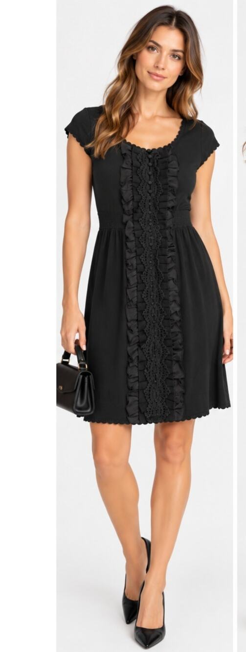 NANETTE LEPORE BLACK KNIT CROCHET RUFFLE DRESS S/M NEW $495